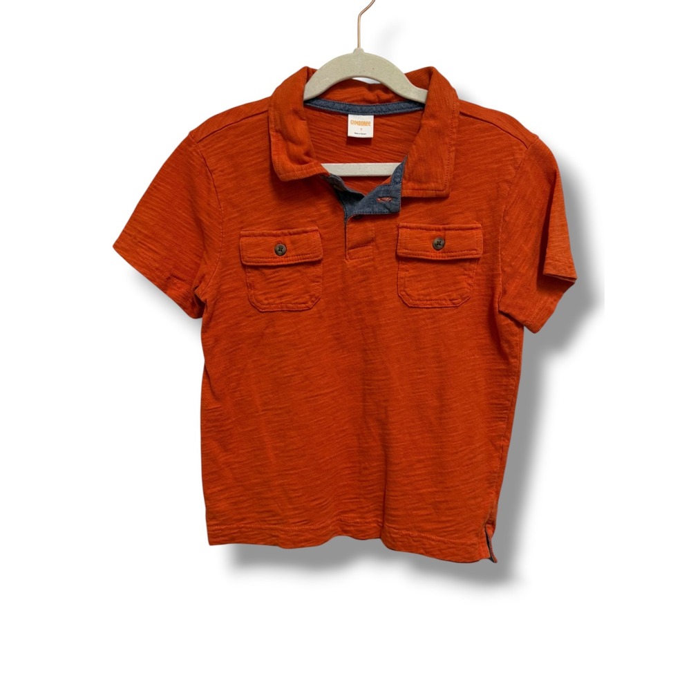 Gymboree Boys Orange Slub Cotton Polo Shirt Utility Pocket Short Sleeve Size 7